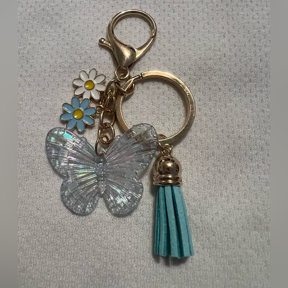 Accessories - Gold and Blue Butterfly Keychain/bag charm with Tassel New in package